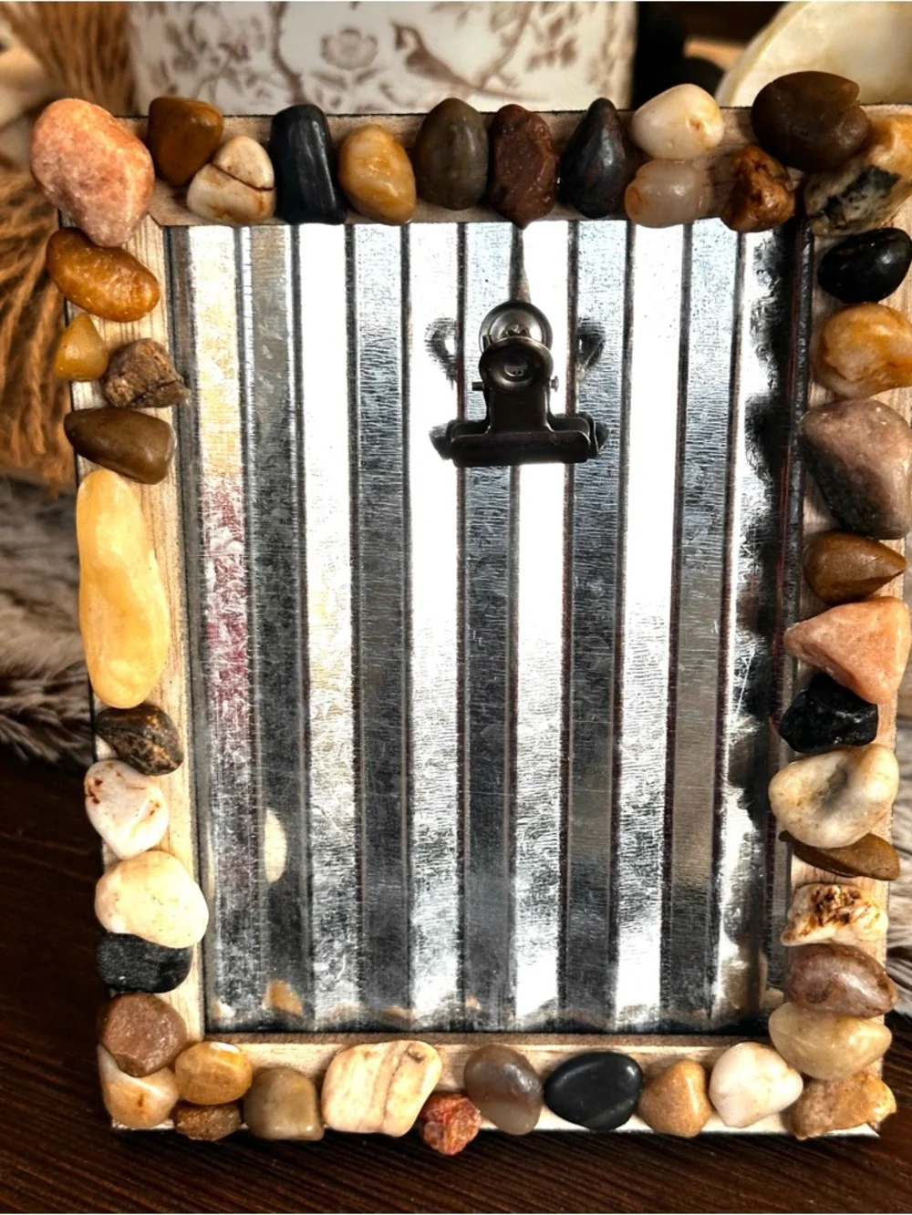 Hand Crafted Brown and Tan Pebble Accent Picture Frame